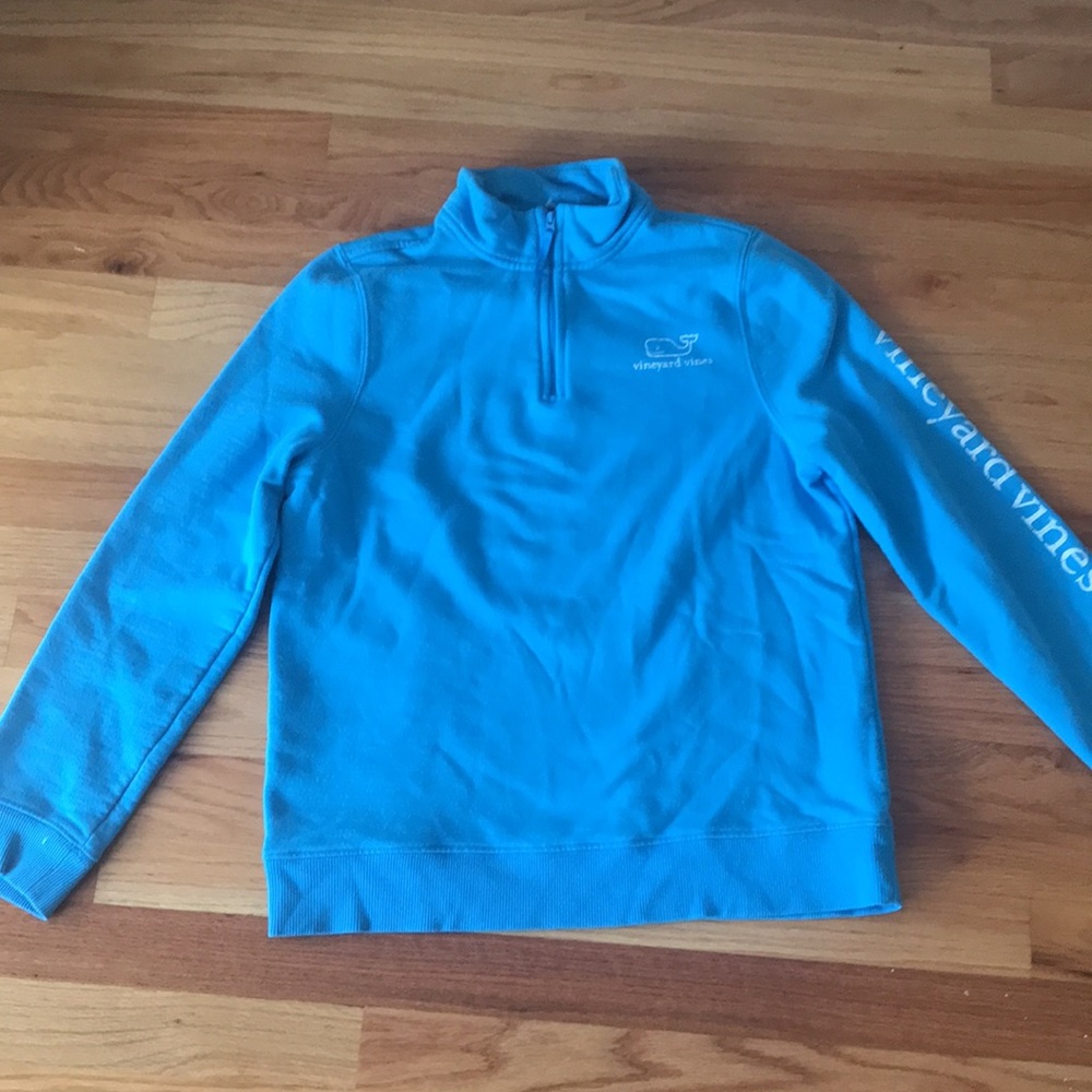 Vineyard Vines Turquoise Girls/Boys 16 1/4 Zip Whale Sweatshirt